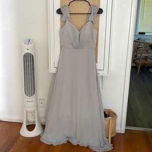 Birds Grey Flutter Sleeve Bridesmaid Dress in gray